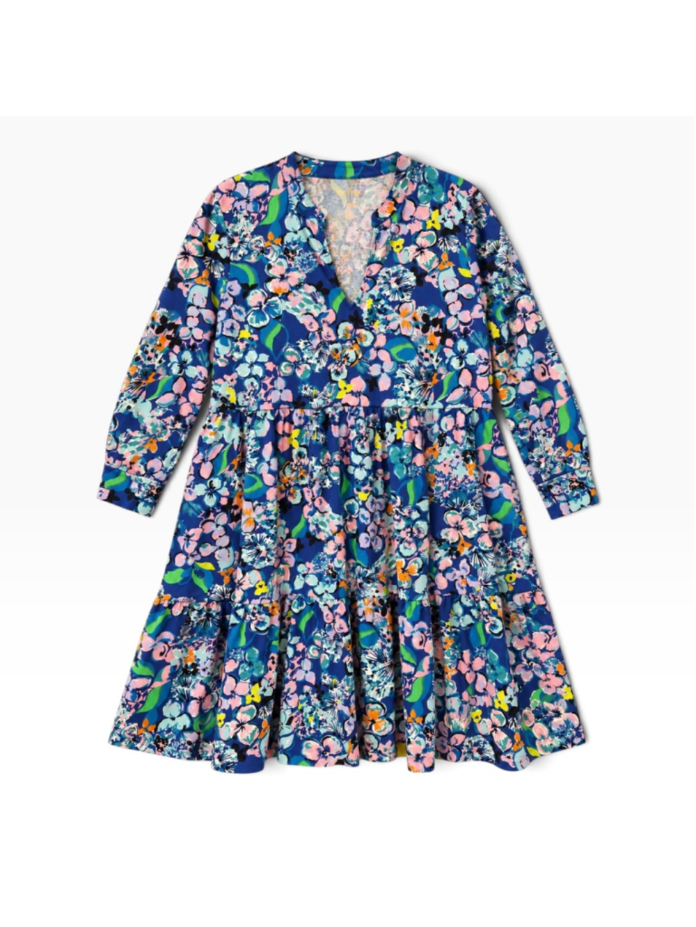 Lilly Pulitzer Alaina Dress Large Blue Grotto Twilight Tropics Floral Tiered Swi